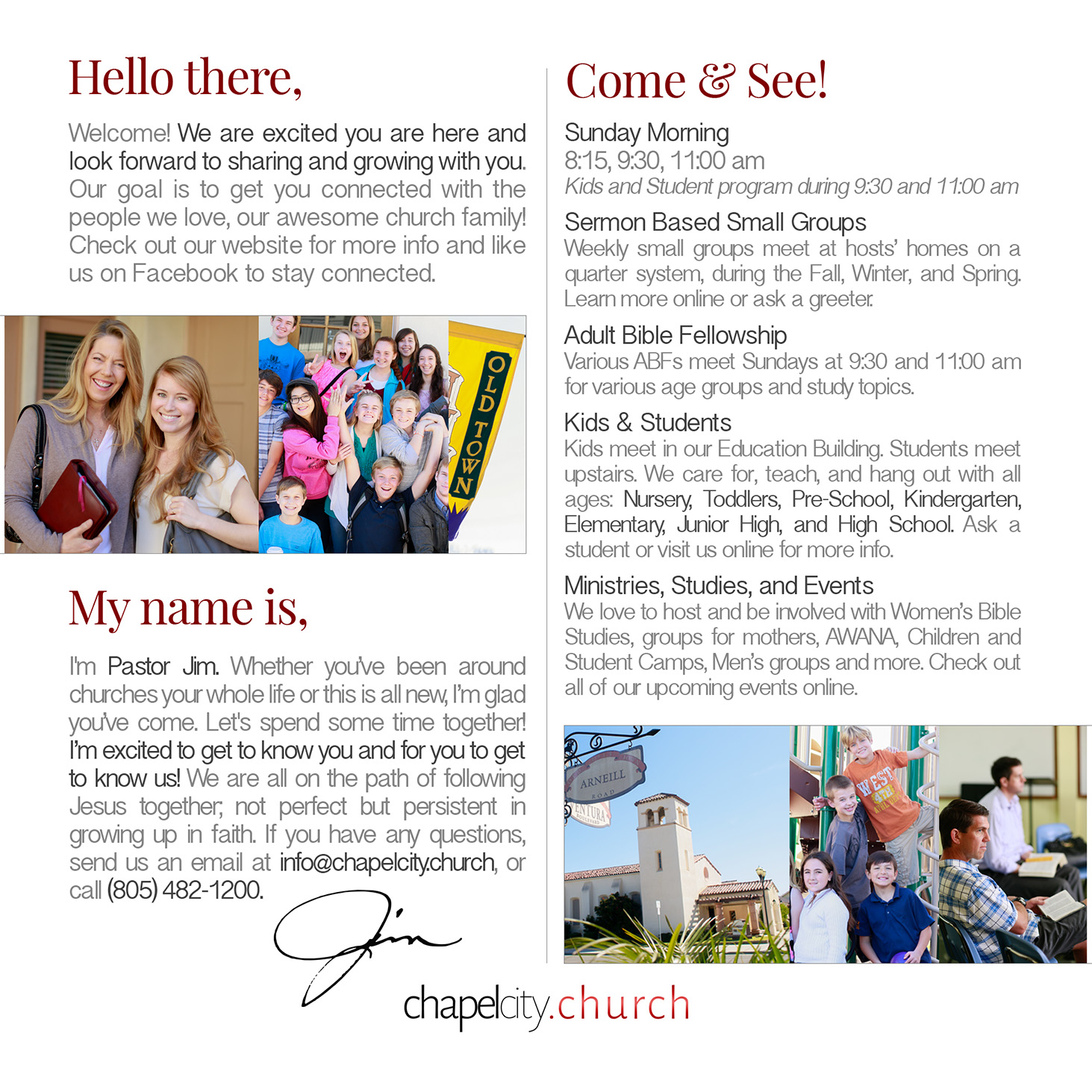 A welcome card showing the how the Chapel City Church brand is used