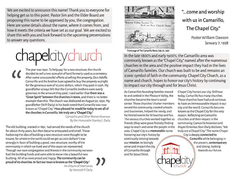 Chapel City Church name presentation bulletin