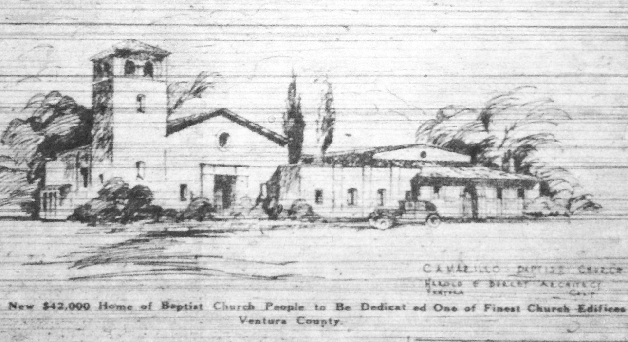Architect's sketch of the chapel printed with the dedication announcement in The Camarillo News