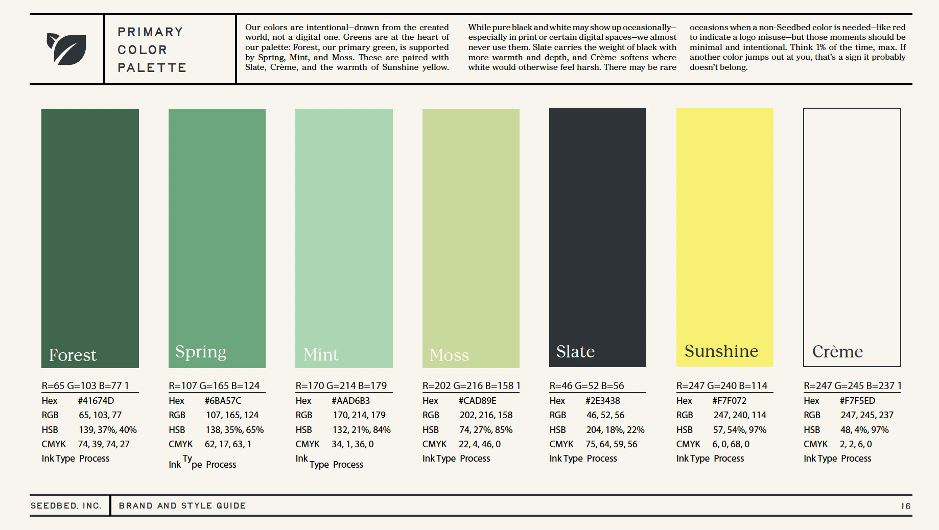 Seedbed brand palette — spring tones