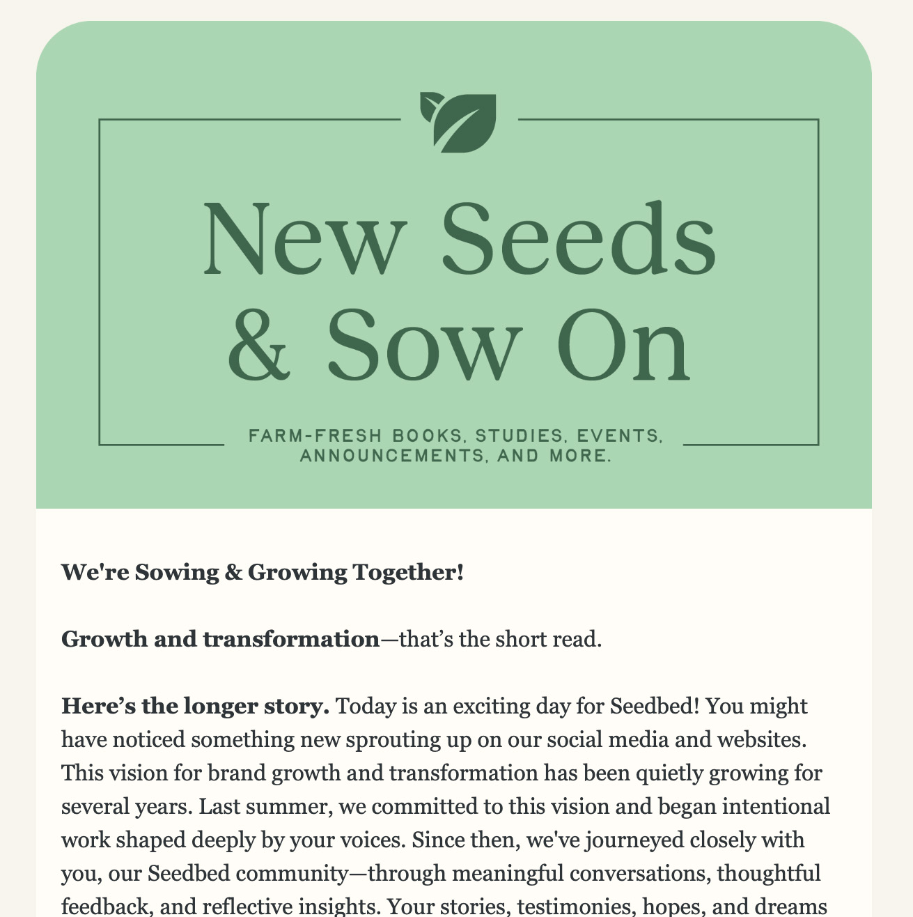 Seedbed brand launch email announcement