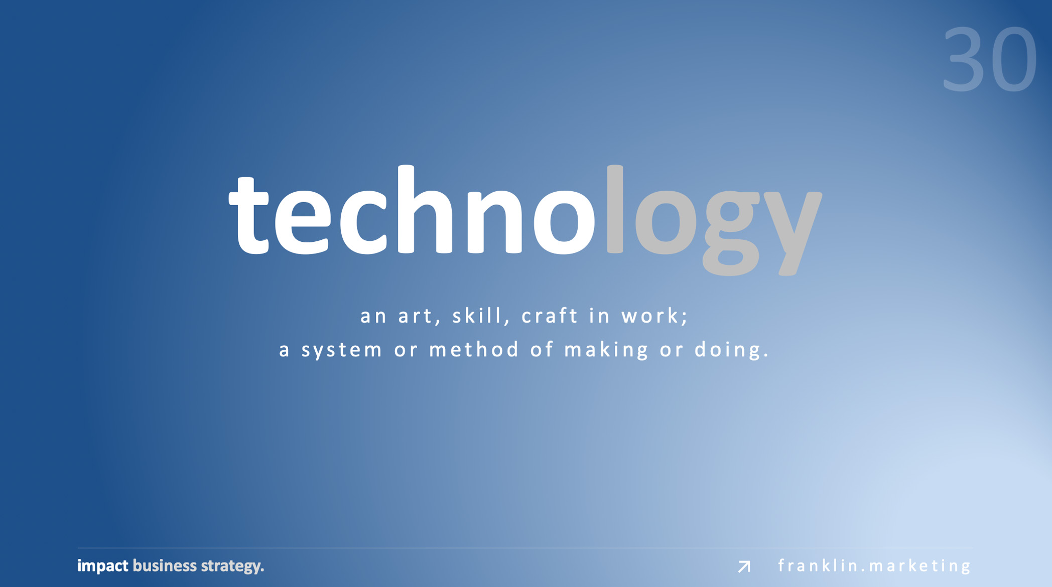 A slide showing that technology starts with the root word techno, meaning and art or craft